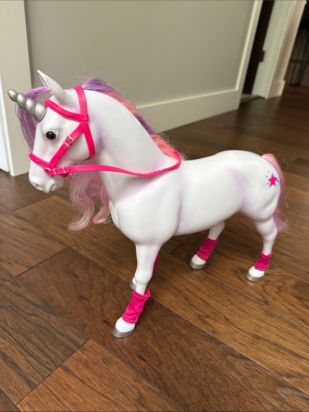 Classic White Unicorn Toy with Pink Mane and Accessories- purple hair